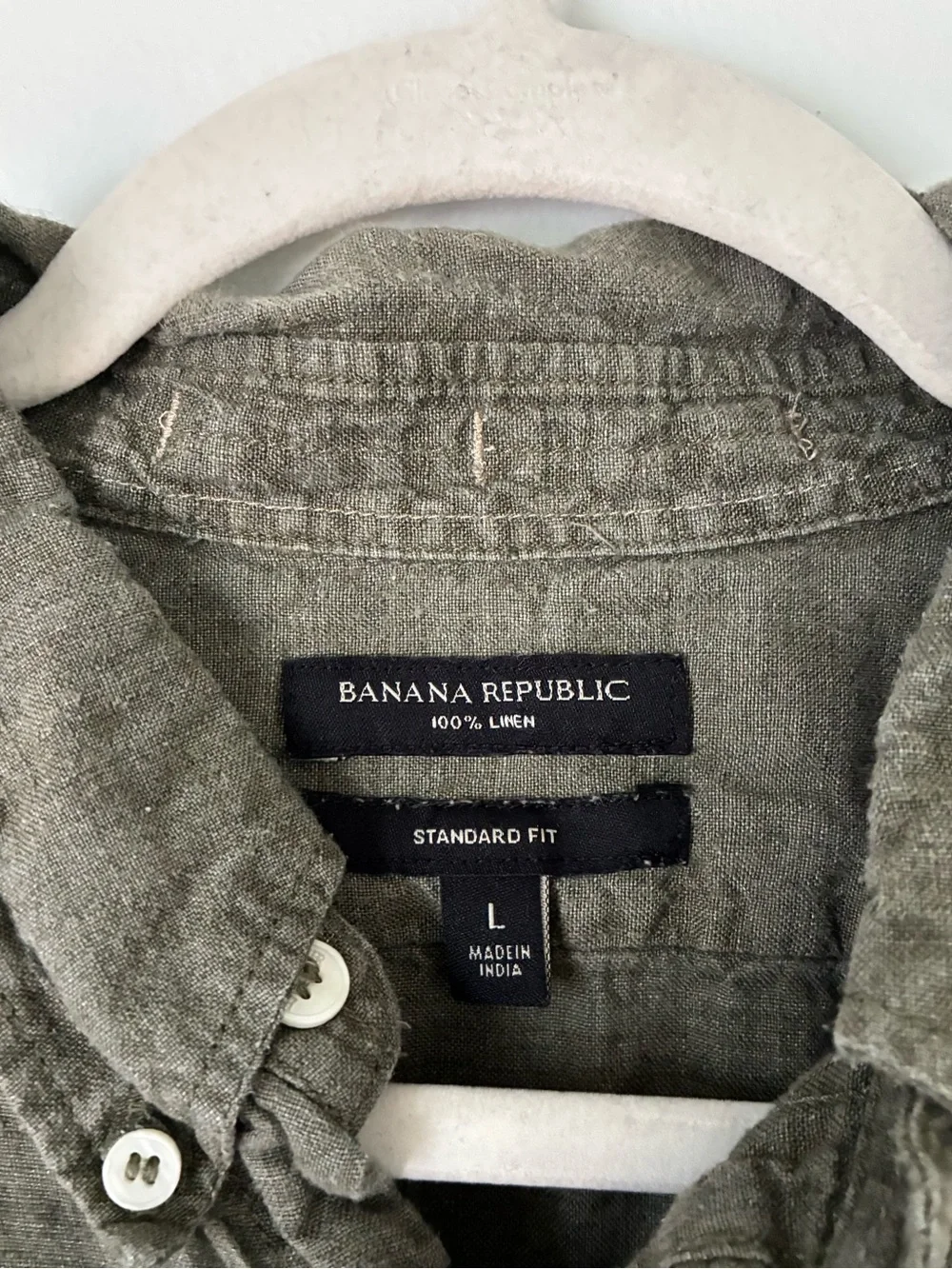 Banana Republic Linen Short Sleeve Shirt Standard Fit Olive Green